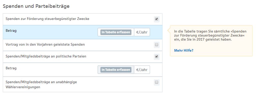 Screenshot, Spenden absetzen mit smartsteuer