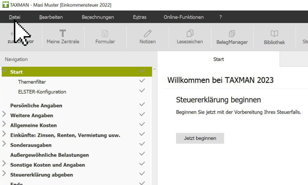 Schritt 1: Daten aus TAXMAN Vermieter exportieren
