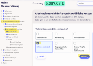 Screenshot der Arbeitnehmer-Werbungskosten