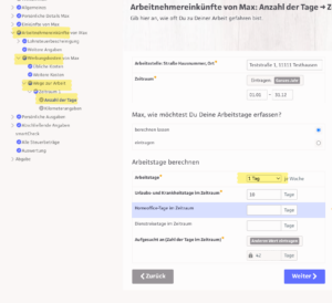 Screenshot Werbungskosten