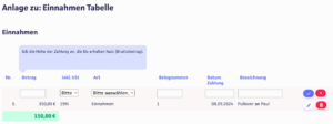 Screenshot Anlage zu Einnahmen