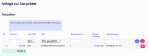 Screenshot Anlage zu Ausgaben