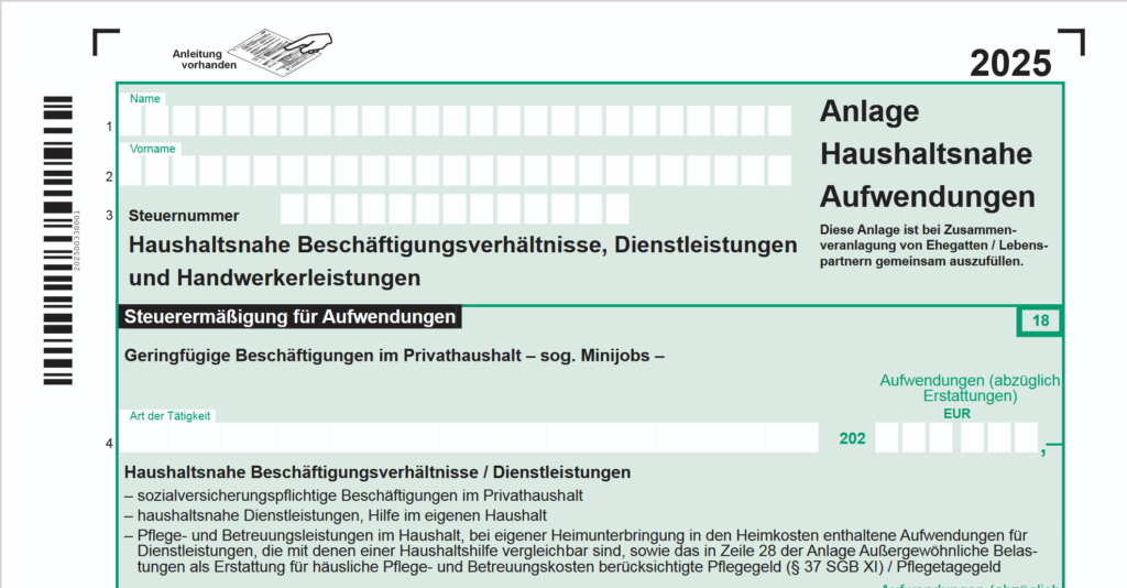 Formular Haushaltsnahe Dienstleistungen und Handwerkerleistungen