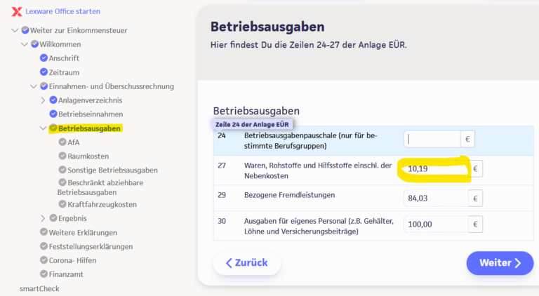 lexoffice imort Eintrag smartsteuer